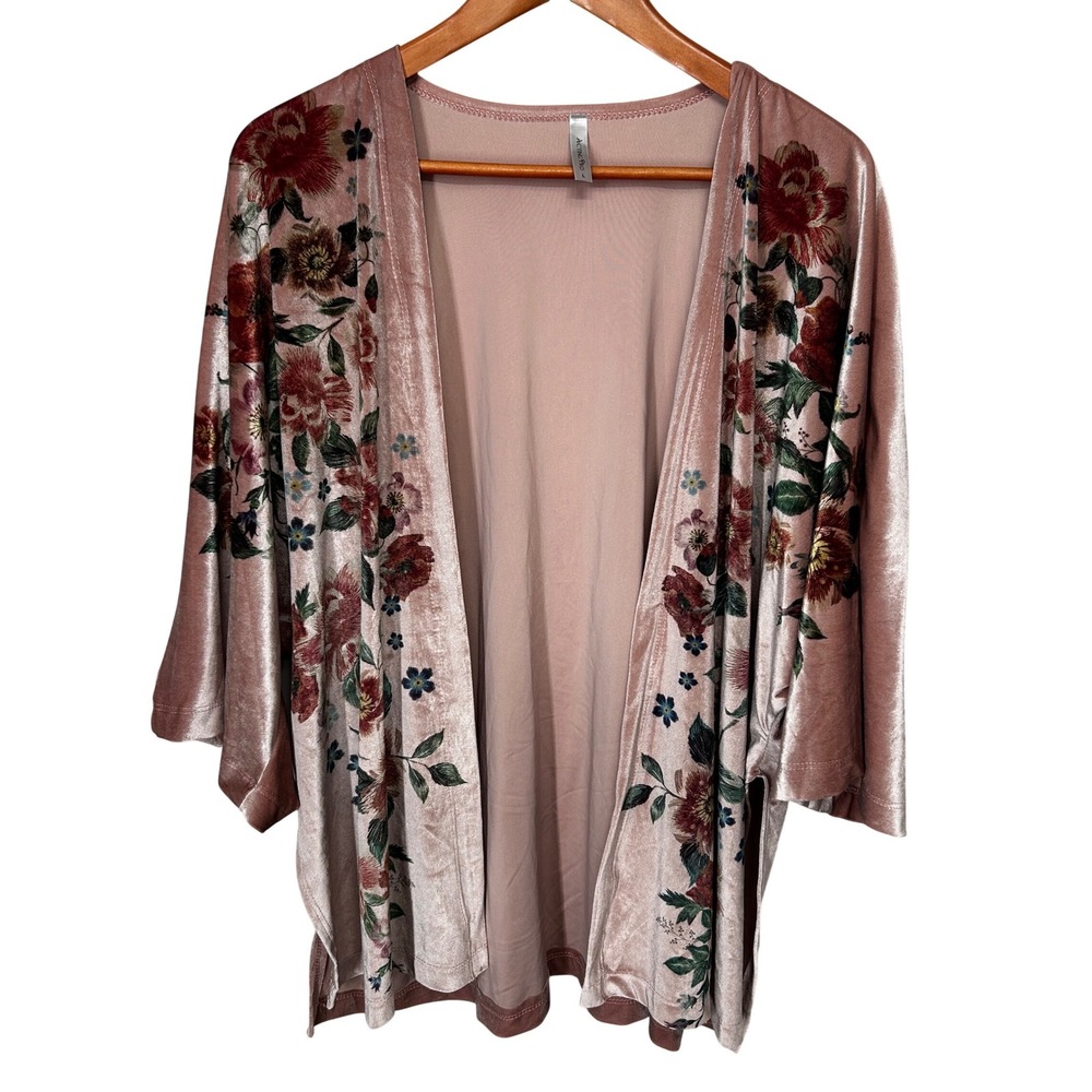 Acting Pro Pink‎ Velour Floral Print Open Front Jacket Women's Size Large